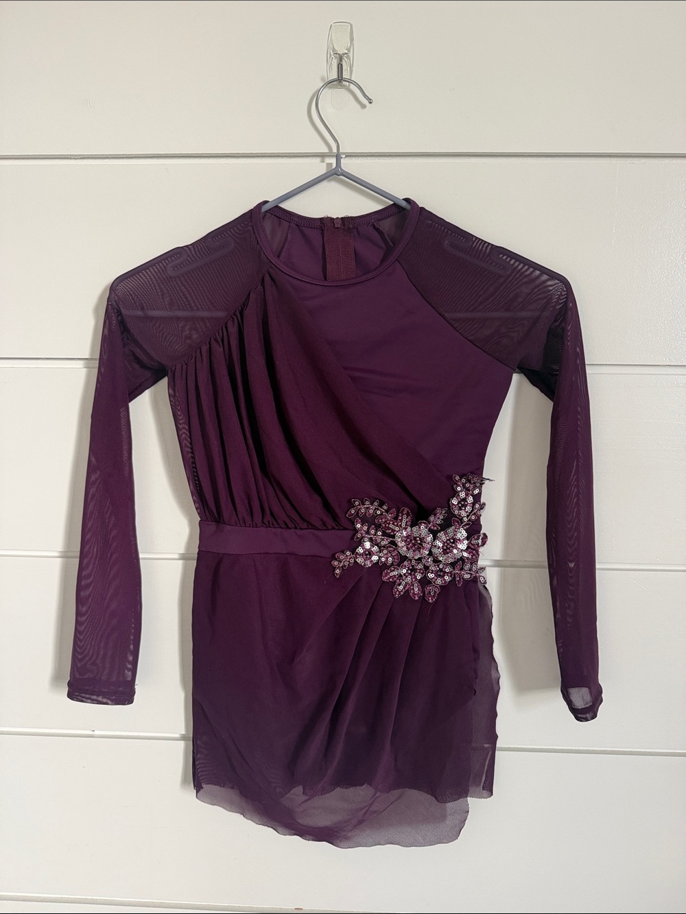 Weissman Girls Plum Dance Costume with Beaded Floral Accent